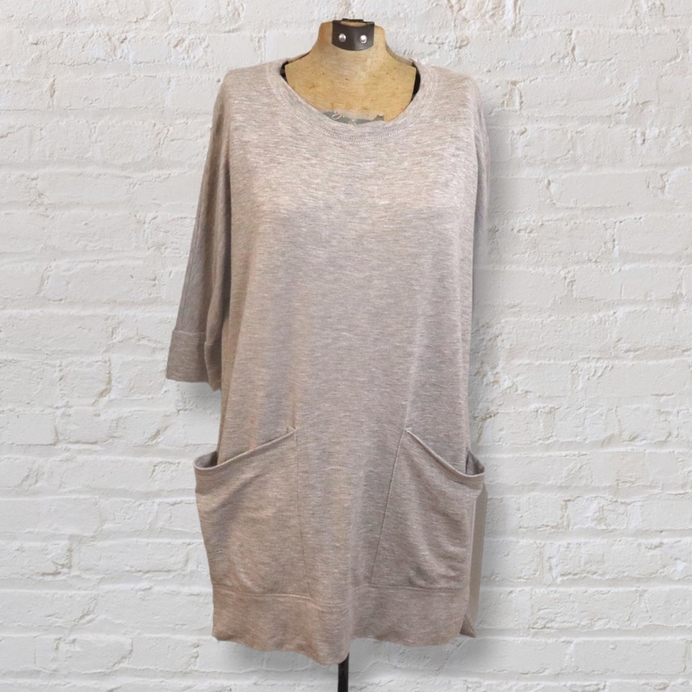 Lime n Chili Gray Oversized Tunic / Top 3/4 Length Sleeves Large Square Pockets